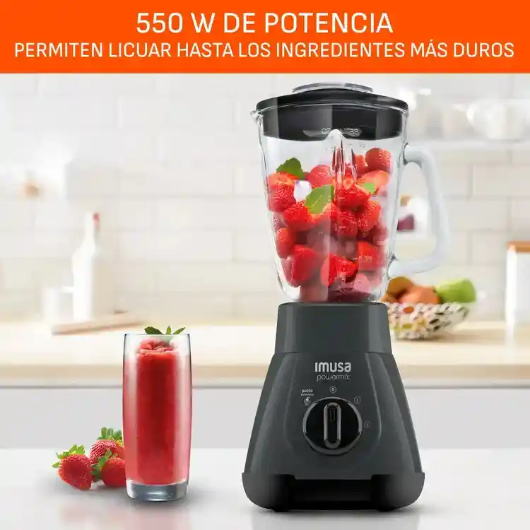 Licuadora Imusa Powermix Glass 2 Velocidades Gris