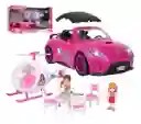 Carro Muñeca Polly Convertible Con Helicóptero Accesorios