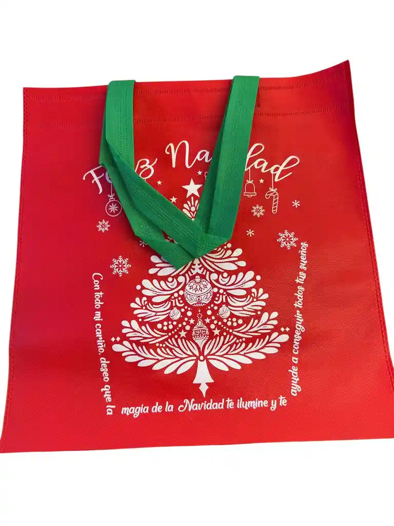 Bolsa Cambrel Navideña Manija 40x40 Roja Y Verde