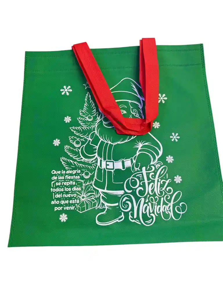 Bolsa Cambrel Navideña Manija 40x40 Roja Y Verde