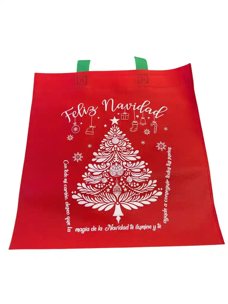 Bolsa Cambrel Navideña Manija 40x40 Roja Y Verde