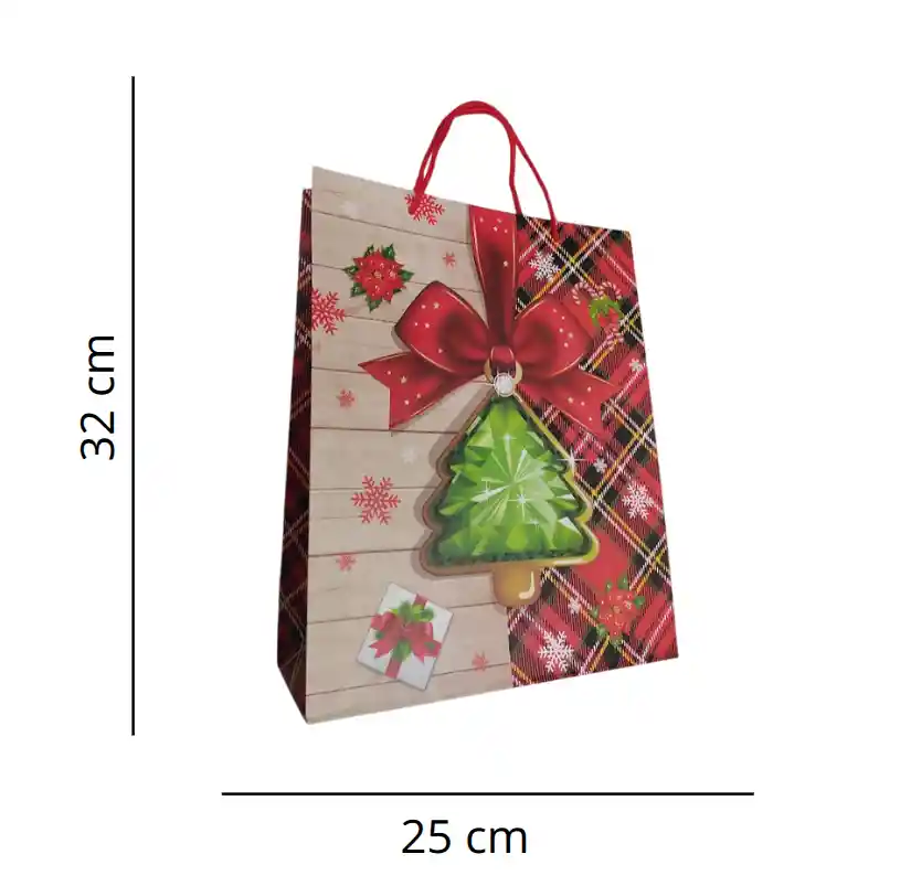 Bolsa De Regalo Navidad Arbol Verde Mate Mediana 32 Cm X 25 Cm