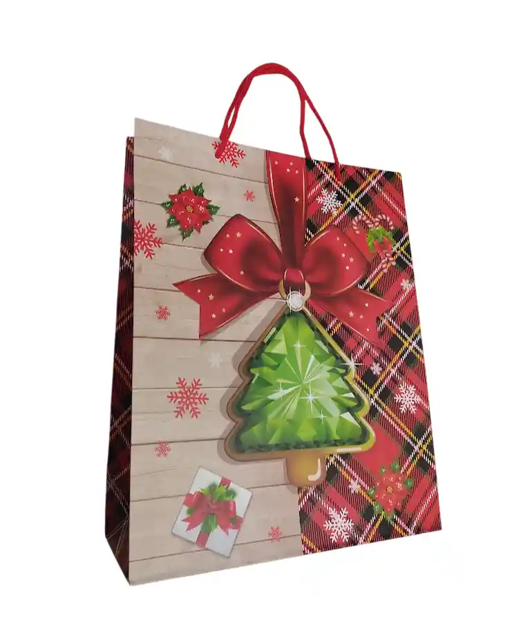 Bolsa De Regalo Navidad Arbol Verde Mate Mediana 32 Cm X 25 Cm
