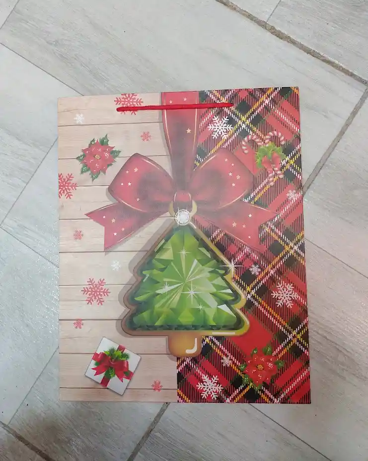 Bolsa De Regalo Navidad Arbol Verde Mate Mediana 32 Cm X 25 Cm