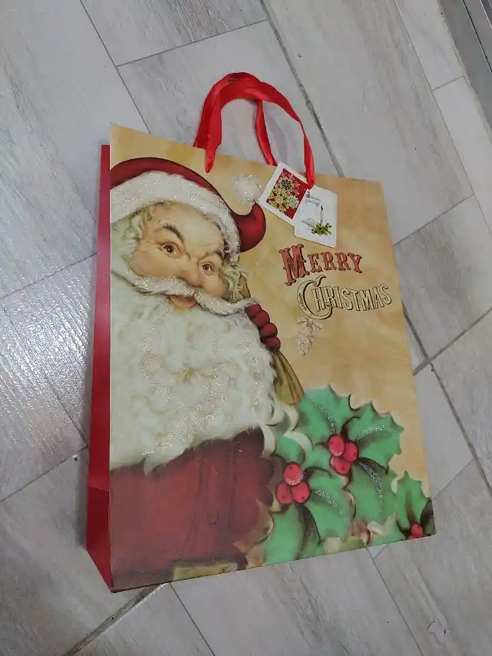Bolsa De Regalo Navidad Papa Noel Merry Christmas Mediana 32 Cm X 25 Cm