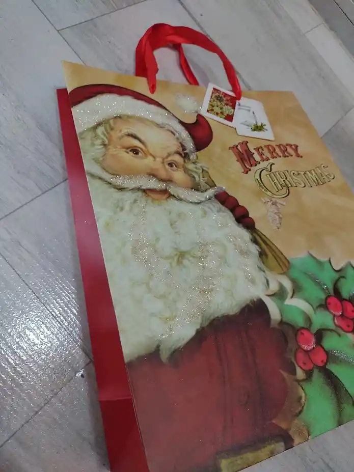 Bolsa De Regalo Navidad Papa Noel Merry Christmas Mediana 32 Cm X 25 Cm
