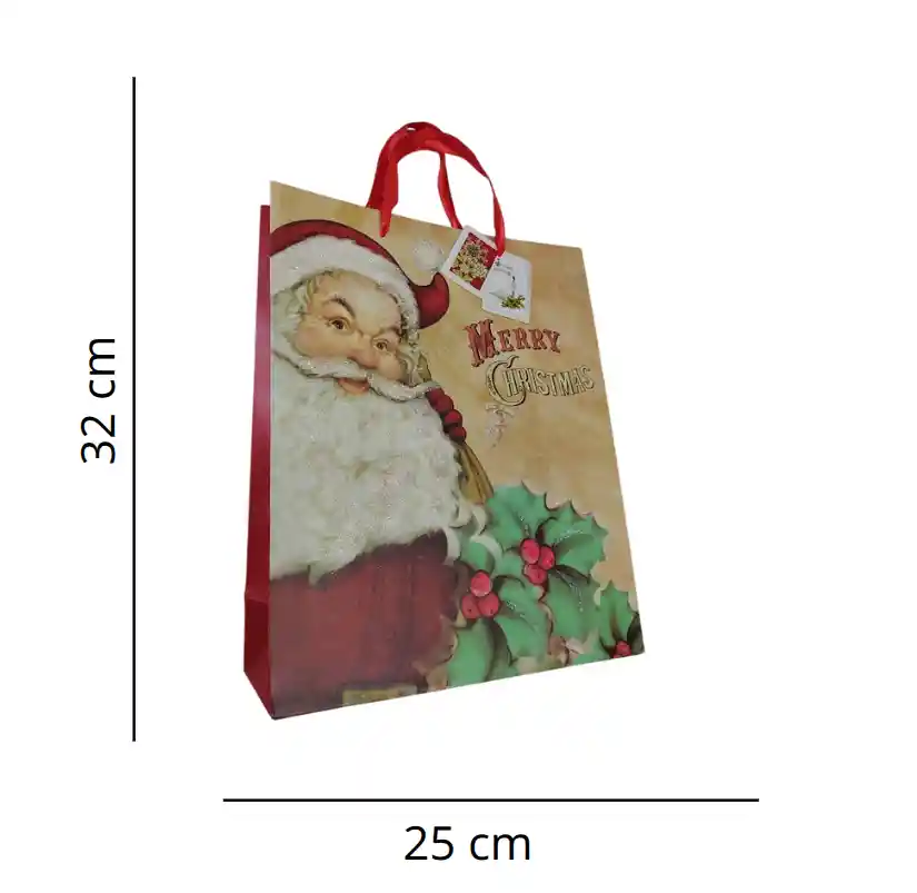 Bolsa De Regalo Navidad Papa Noel Merry Christmas Mediana 32 Cm X 25 Cm
