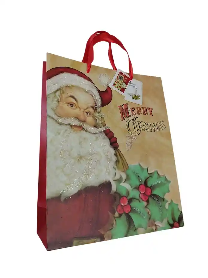 Bolsa De Regalo Navidad Papa Noel Merry Christmas Mediana 32 Cm X 25 Cm