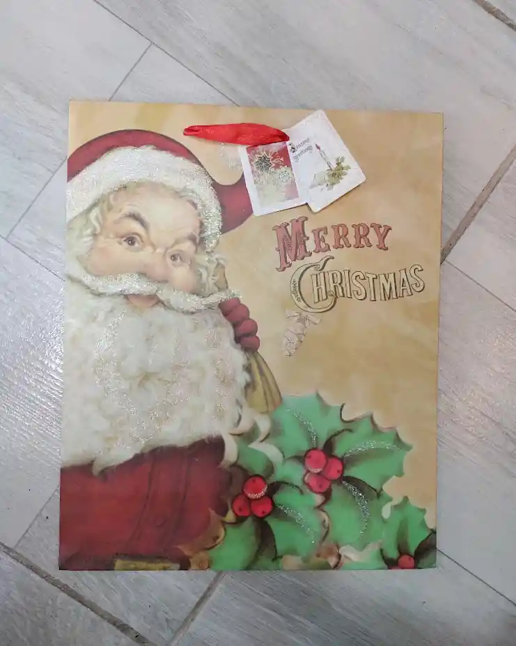 Bolsa De Regalo Navidad Papa Noel Merry Christmas Mediana 32 Cm X 25 Cm