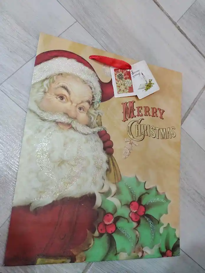 Bolsa De Regalo Navidad Papa Noel Merry Christmas Mediana 32 Cm X 25 Cm