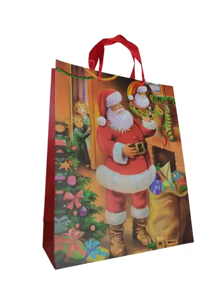 Bolsa De Regalo Navidad Papa Noel En Sala De Casa Mediana 32 Cm X 25 Cm