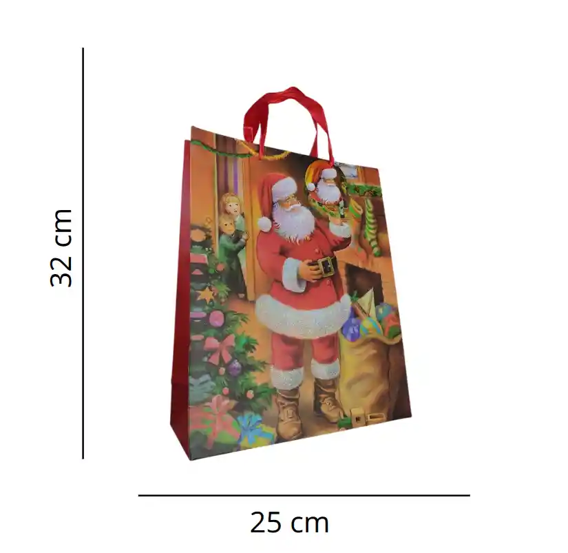 Bolsa De Regalo Navidad Papa Noel En Sala De Casa Mediana 32 Cm X 25 Cm