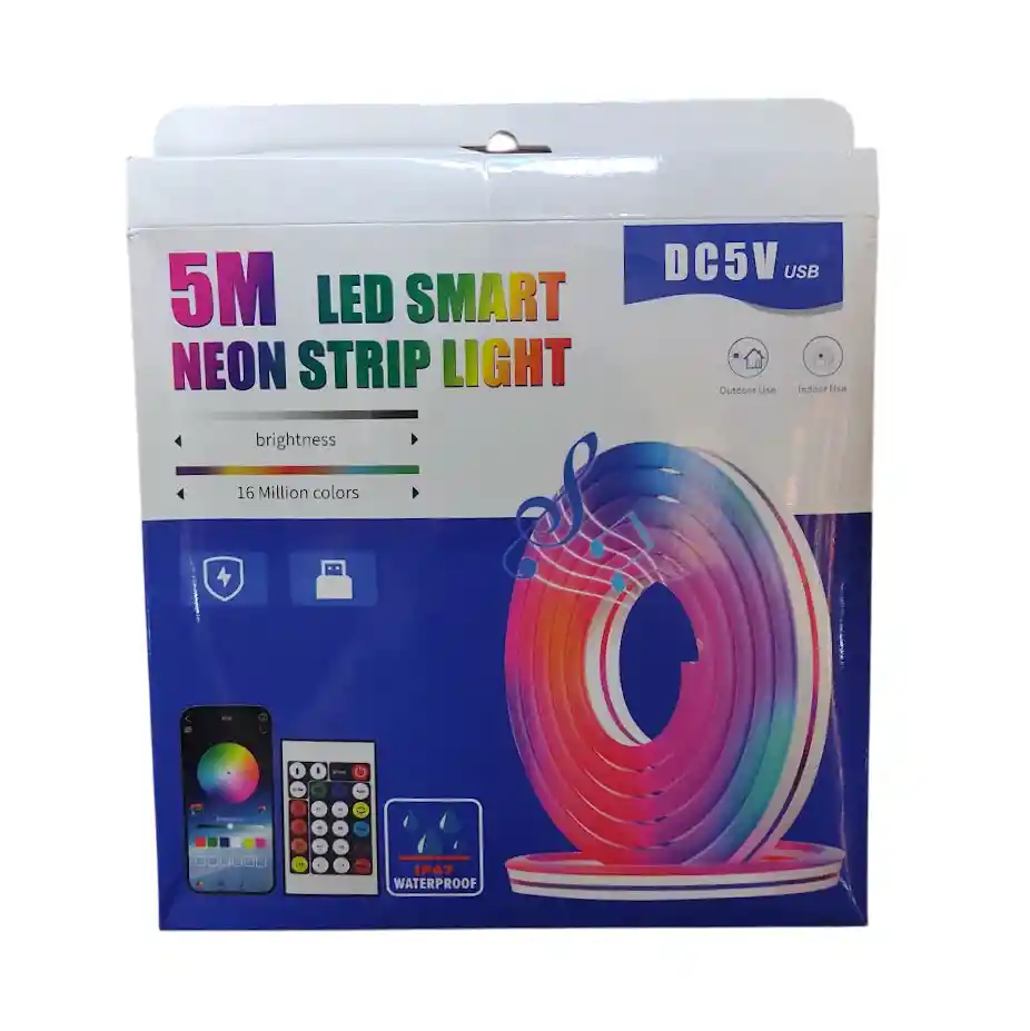 Tira De Luz Led Neon Flex 5 Metros Rgb Gruesa Alta Calidad Compatible Con Celular