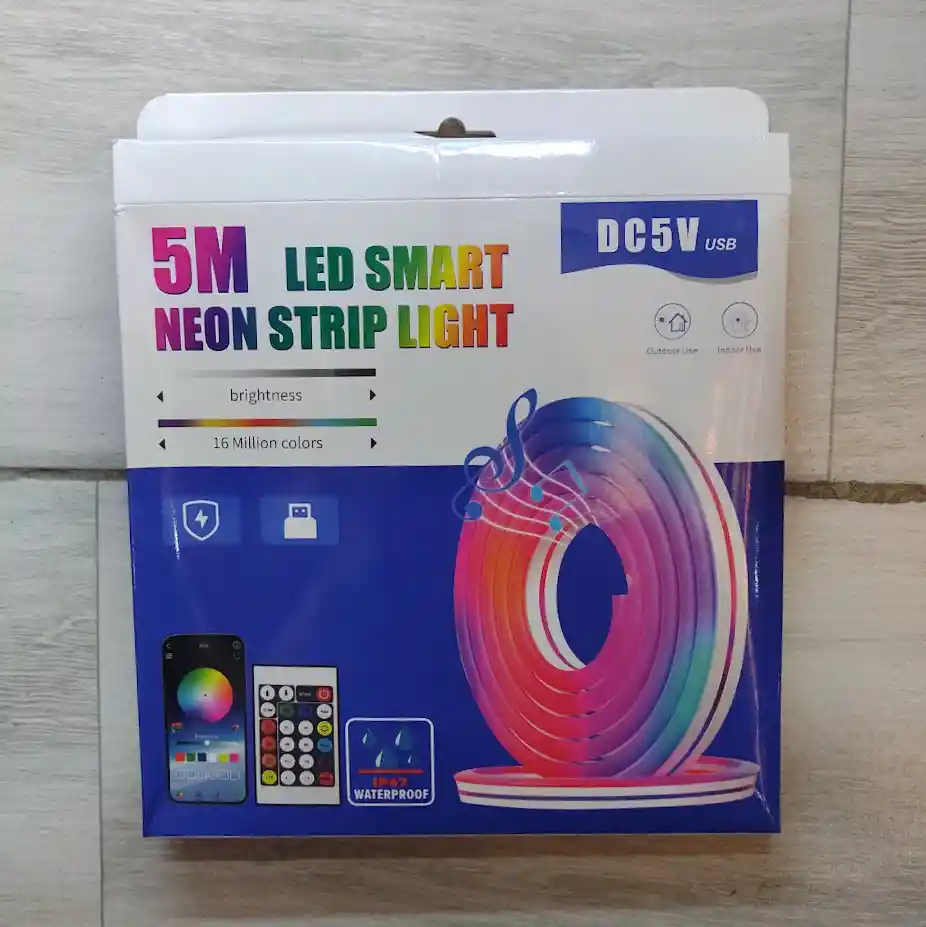Tira De Luz Led Neon Flex 5 Metros Rgb Gruesa Alta Calidad Compatible Con Celular