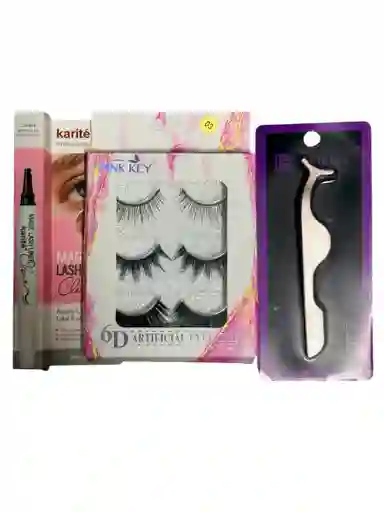 Set Pestañas X 3 + Delineador Pega+pinza