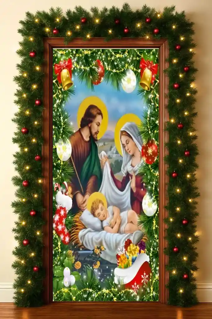 Funda Navideña Decoración Para Puerta Forro Ajustable