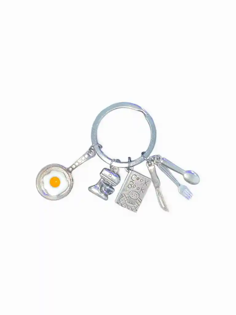 Llavero Diseño De Cocina, Batidora, Cuchara, Tenedor Y Cuchillo Y Un Sarten Con Un Huevo Para Hombre O Mujer Para Llaves