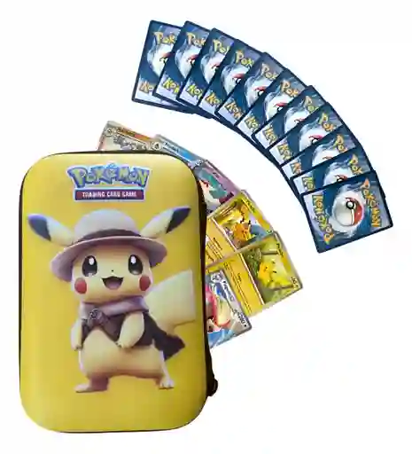 Porta Cards Pokémon Pikachu Portátil + 45 Cartas Incluidas