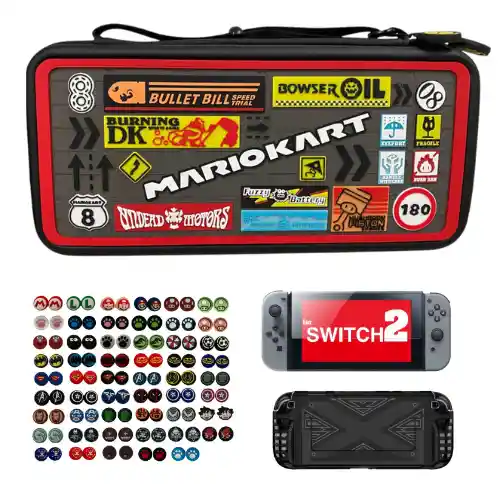 Combo Protector Negro De Diseño Mario Kart Compatible Con Switch 2
