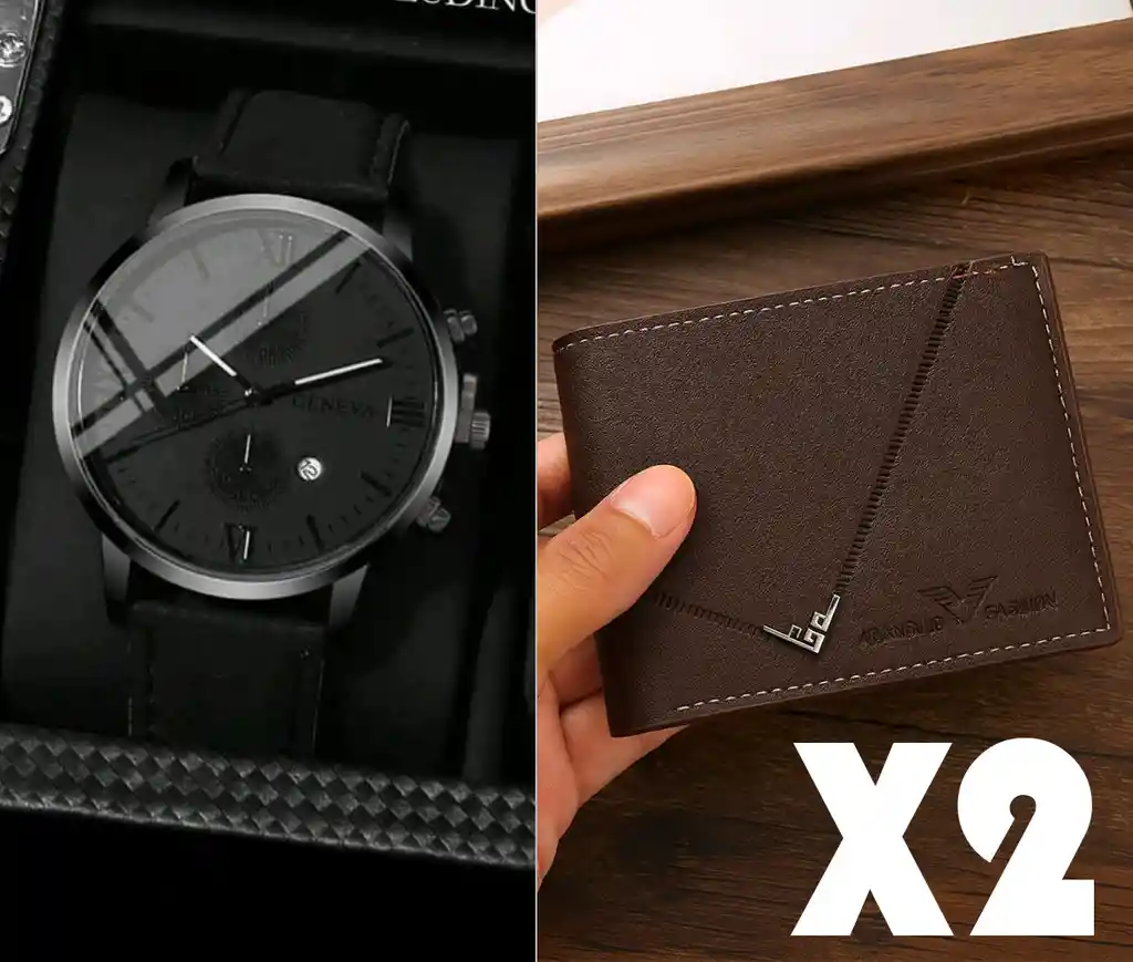 Combo Reloj Hombre Geneva + Billetera Cafe