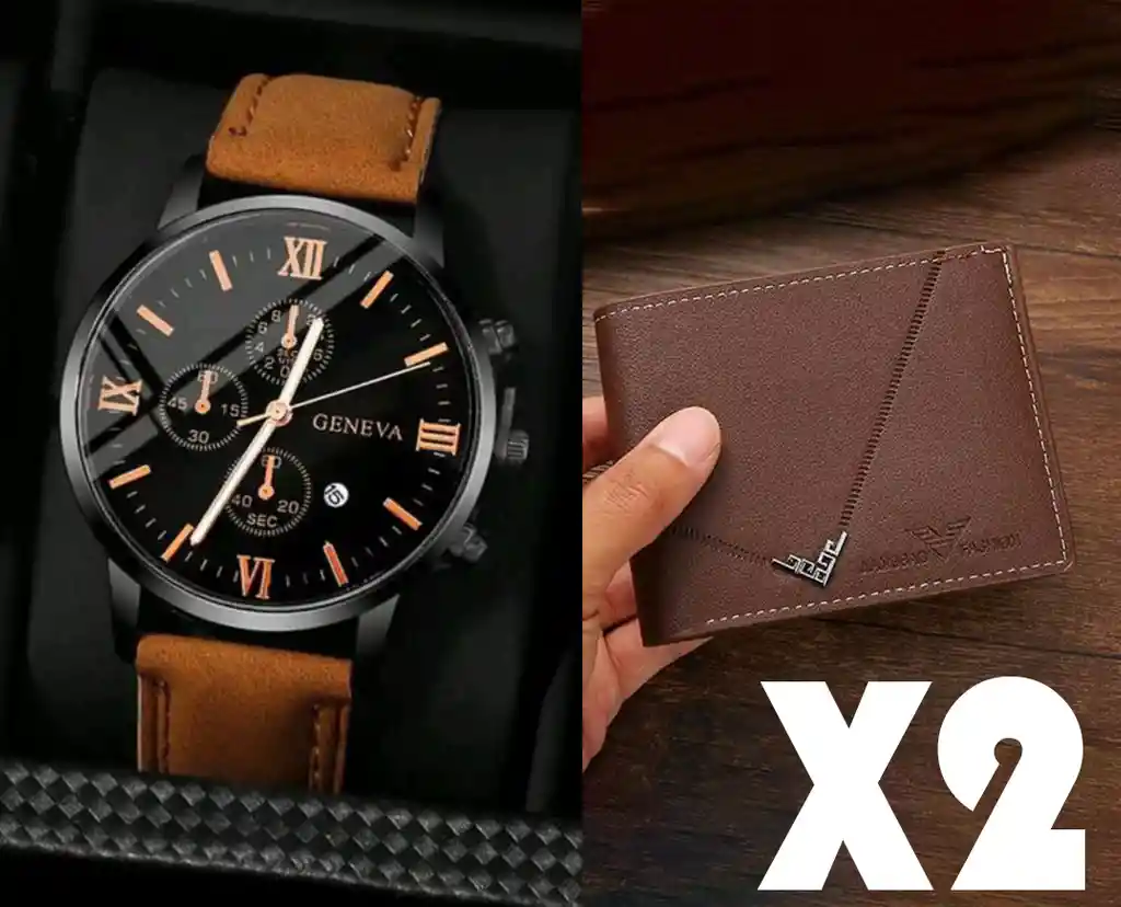 Combo Reloj Geneva + Billetera Marron