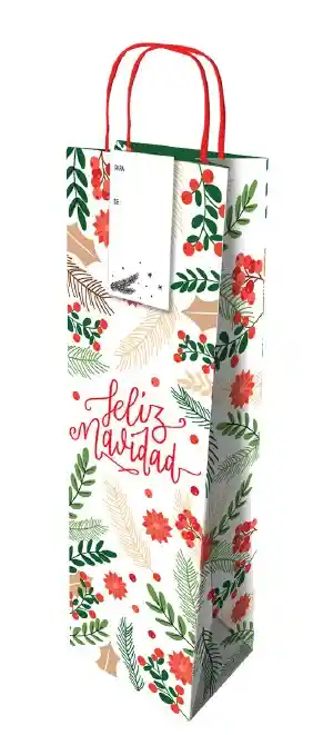 Bolsa Regalo Navidad Botella Plastificada Brillante