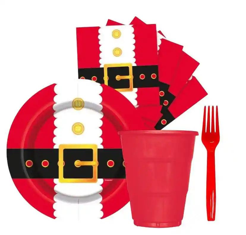 Kit Navidad Desechables Vasos Plato Tenedor Y Servilleta Sempertex