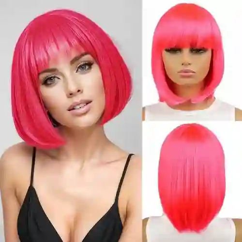 Peluca Corta Fucsia Para Halloween O Fiestas Temáticas