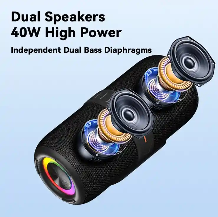 Altavoz Portátil De 40w De Alta Potencia Con Sonido Estéreo, Graves Profundos, Iluminación Rgb Y Emparejamiento Inalámbrico Para Exteriores