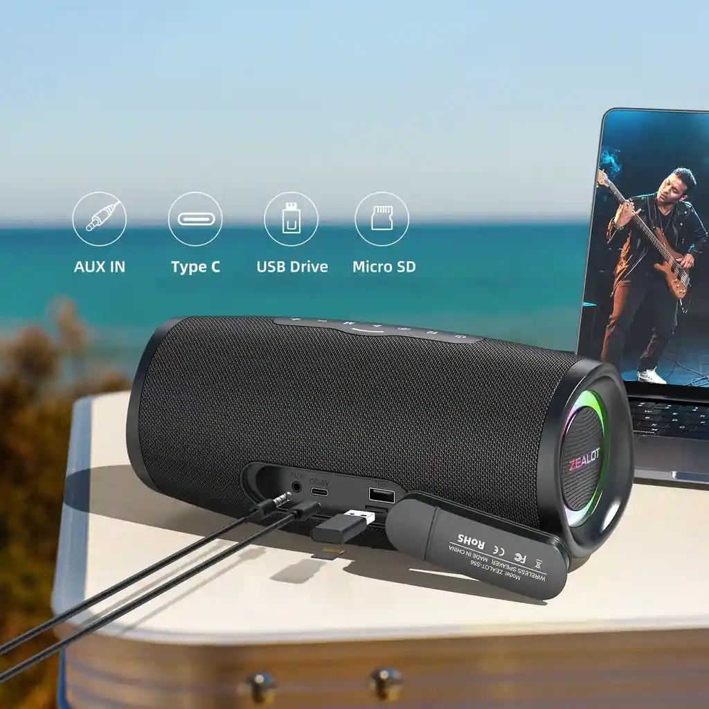Bocina Parlante Bluetooth Portátil Zealot S56 50w Negro 5v