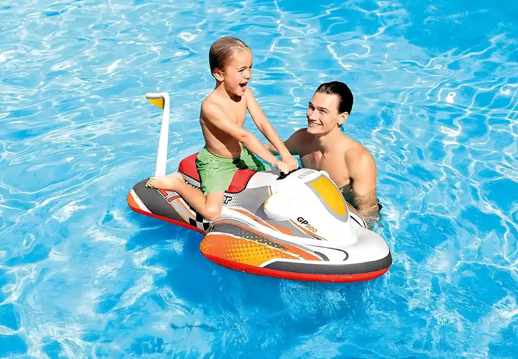 Flotador Inflable Para Piscina Moto Jet Ski Acuático Intex 4 Asas 1.17m X 77cm
