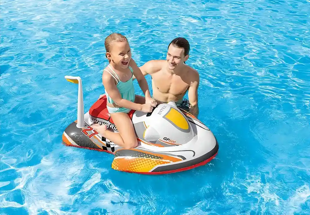 Flotador Inflable Para Piscina Moto Jet Ski Acuático Intex 4 Asas 1.17m X 77cm