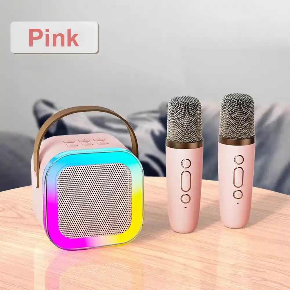 Kit Parlante Y 2 Micrófono Karaoke Para Niños Bluetooth Led