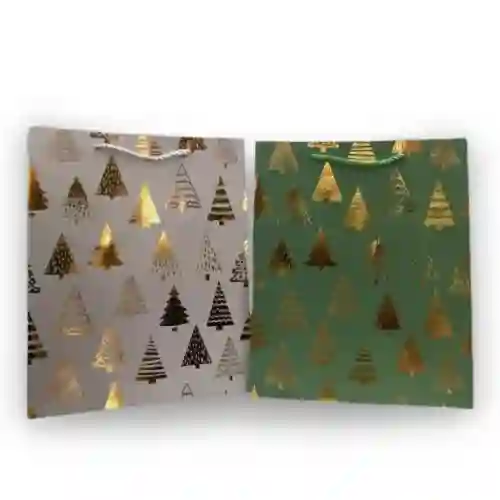 Bolsa De Regalo Navideña Cartulina Pinos Fina Lisa Talla L