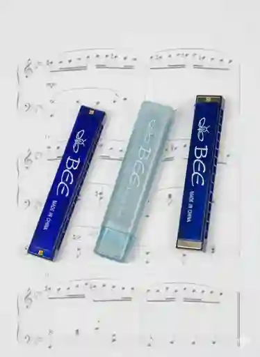 Armónica Plástico Bee Color Azul Con Estuche