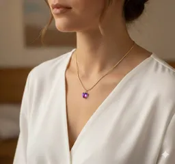 Cadena Corazón Swarovski Morado Dorado