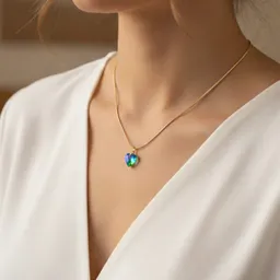 Cadena Corazón Swarovski Verde Dorado