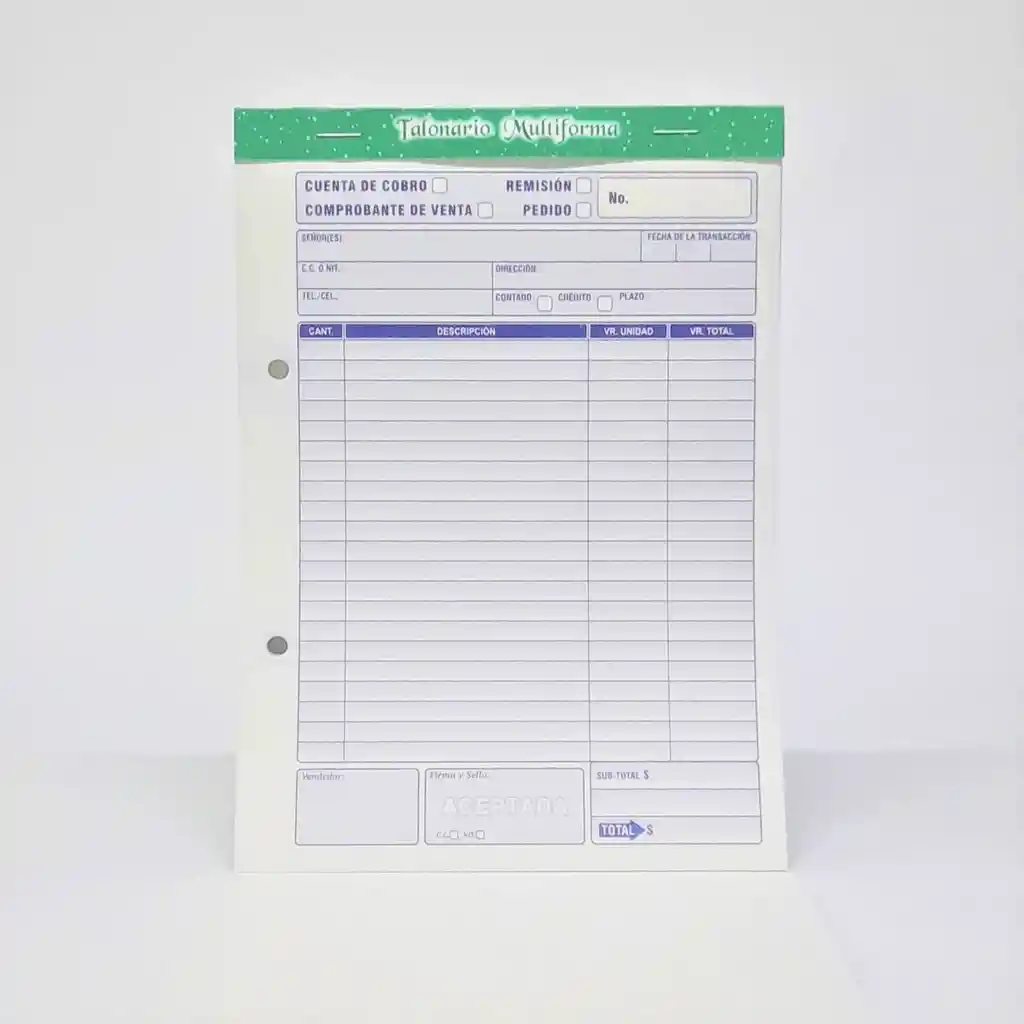 Talonario/facturero Autocopiante Grande