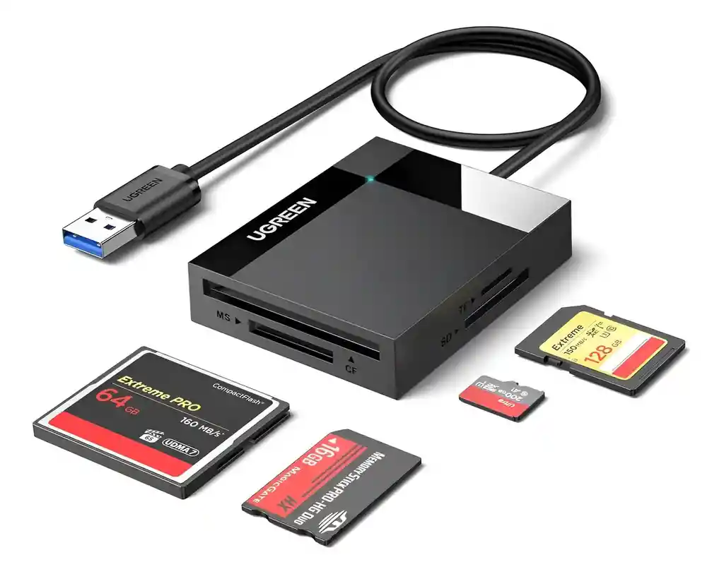 Lector Tarjetas Usb 3.0 Adaptador Hub 5gbps 4 En 1 Cf,sd,msd Negro