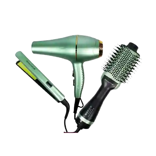 Combo 3 En 1 Aguacate: Plancha, Secador Y Cepillo