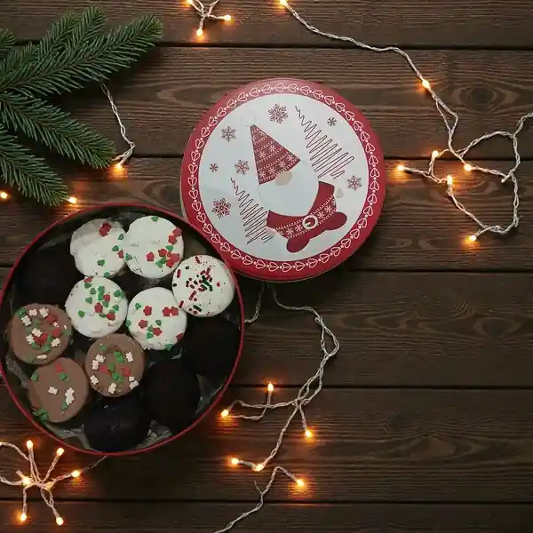 Caja Regalo Metalica Con Mini Ponquecitos Navideños Surtidos O Minix Muffins