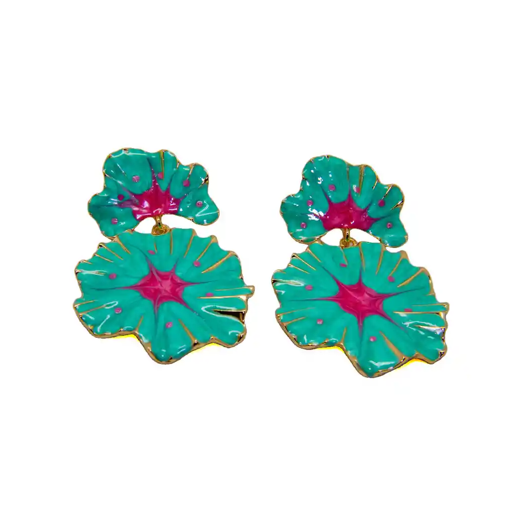 Aretes Pétalos De Jade Y Fucsia
