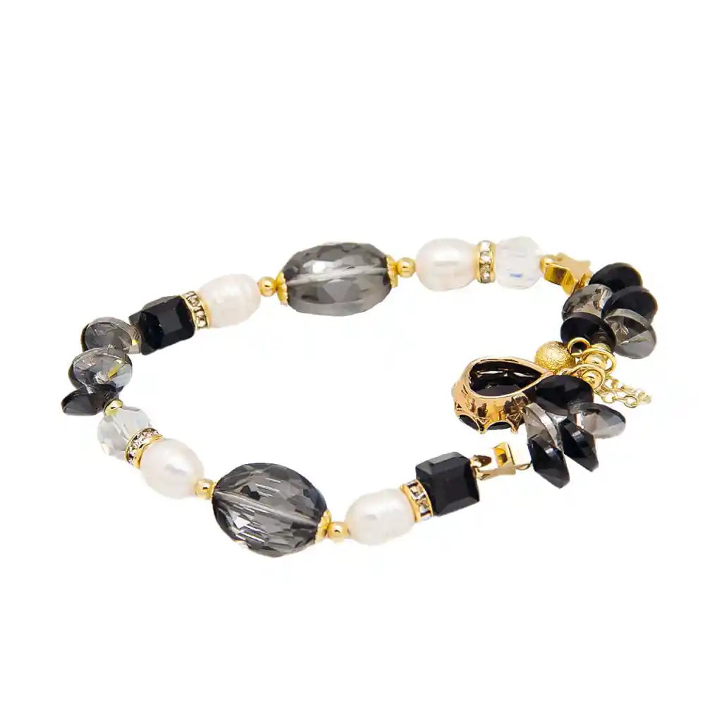 Pulsera De Cristal Facetado Con Dije De Gota - Negro