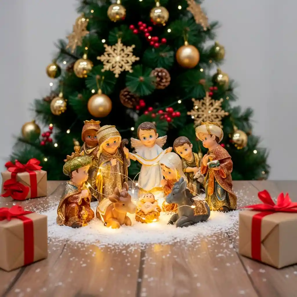 Pesebre Bebe 8" 11 Pzs Figuras De Lujo Religiozzi 529-7304 Dorado