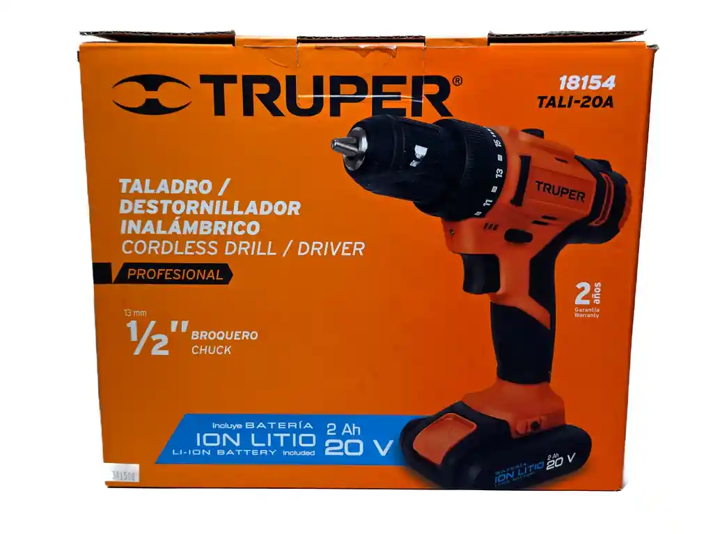 Taladro Inalambrico 1/2 Plg 20v, 1 Bat 2ah + Cargador Truper Pro