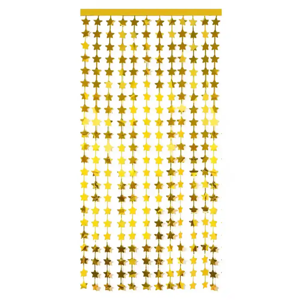 Cortina Metalizada Estrellas Doradas Brillante X 1 Und
