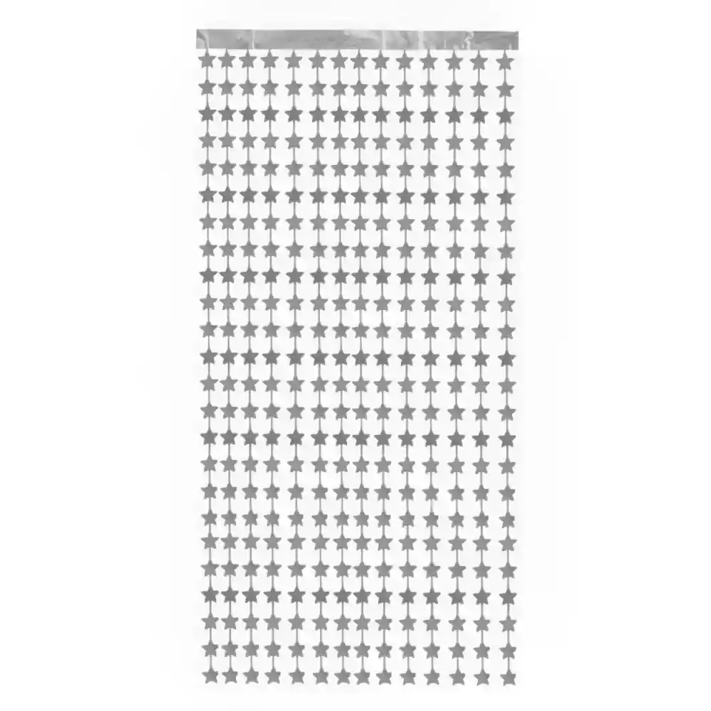 Cortina Metalizada Estrellas Plateadas Brillante X 1 Und