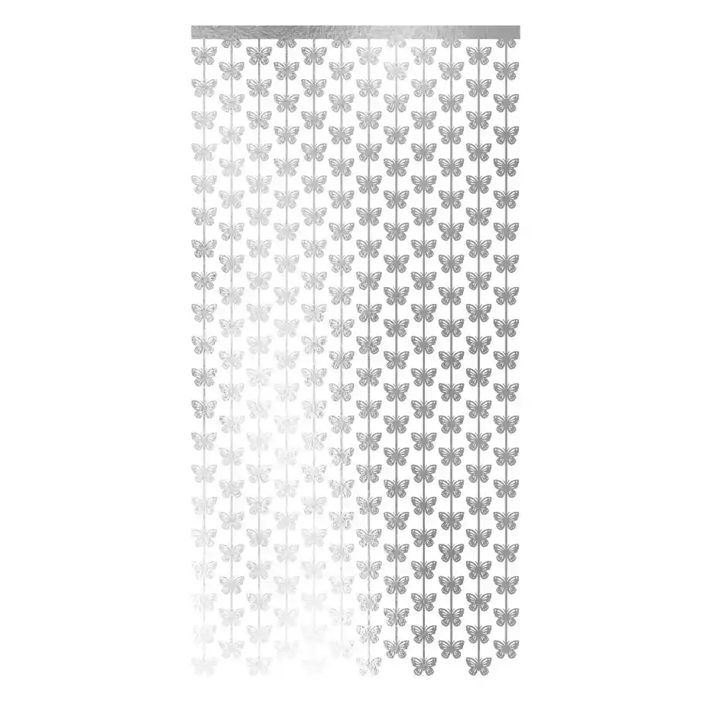 Cortina Metalizada Mariposas Plateadas X 1 Und