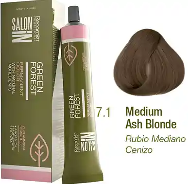Tinte # 7.1 Rubio Mediano Cenizo, Recamier Salonin - Sin Amoniaco, Coloración Capilar Permanente., 60 Gm.