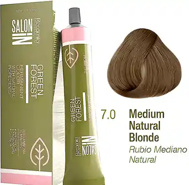 Tinte # 7.0 Rubio Mediano Natural, Recamier Salonin - Sin Amoniaco, Coloración Capilar Permanente., 60 Gm.